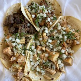 Chicken, pastor, and asada tacos Chicken, pastor, and asada tacos