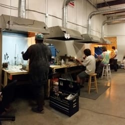 DBK Glass - Some of the guys blowing in the glass shop.