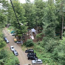 K1 Waldseilpark - One of the highest platforms and zip lines. (This zipline goes to the from photographer's right to the platform on the right of the photo)