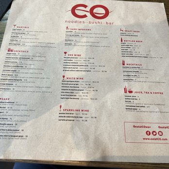 CO - Drink Menu - Asian Fusion Near Me - Charlotte, North Carolina