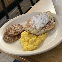 Walnut Cafe - Pancakes with eggs and sausage