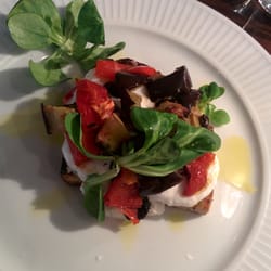 Cote Brasserie - Roasted aubergine with goats cheese on sourdough bread