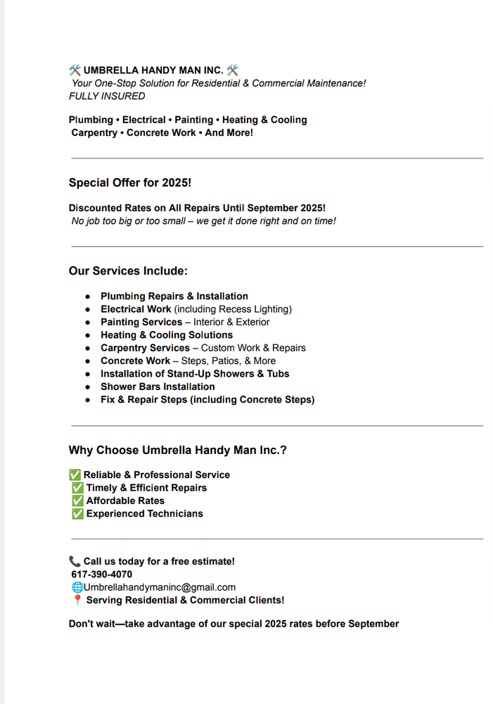 Slide of Umbrella handyman services