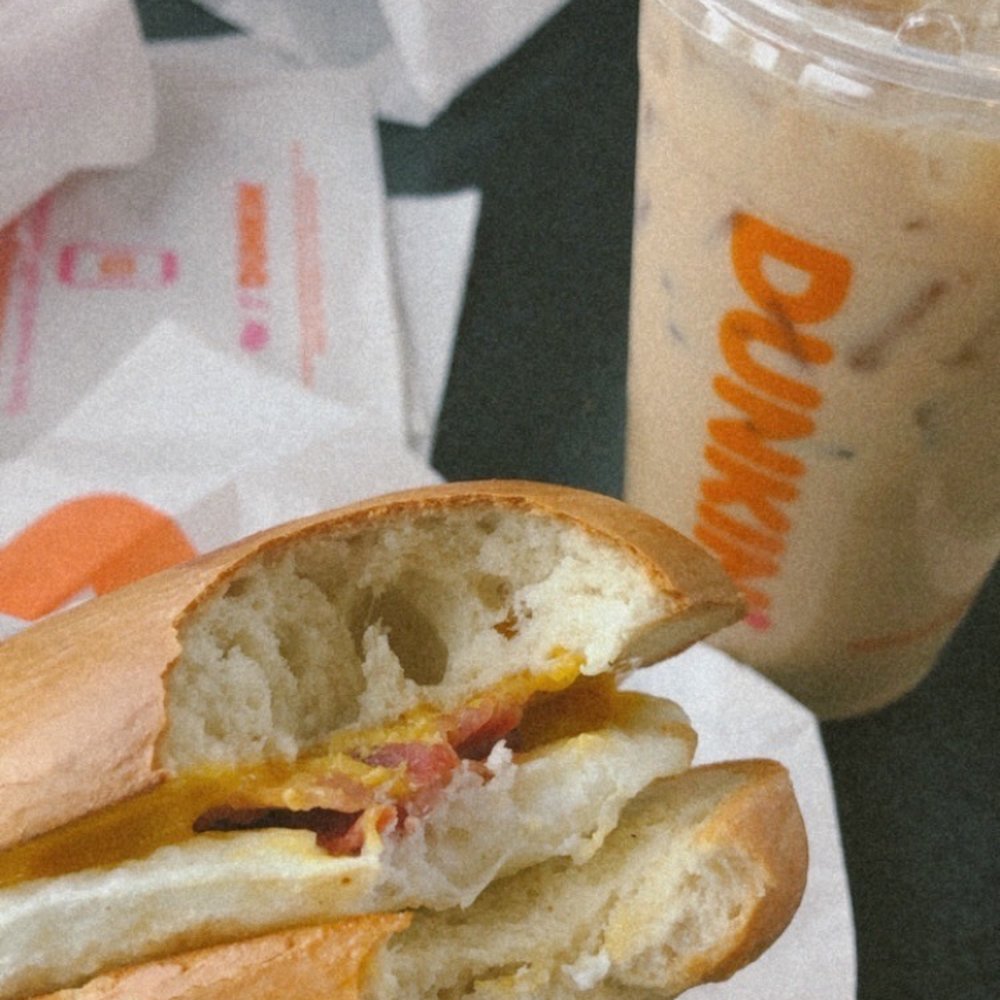 Dunkin' - Bacon egg and cheese bagel with an iced latte - Donuts Near Me - Sunnyvale, California Dunkin' - Bacon egg and cheese bagel with an iced latte - Donuts Near Me - Sunnyvale, California