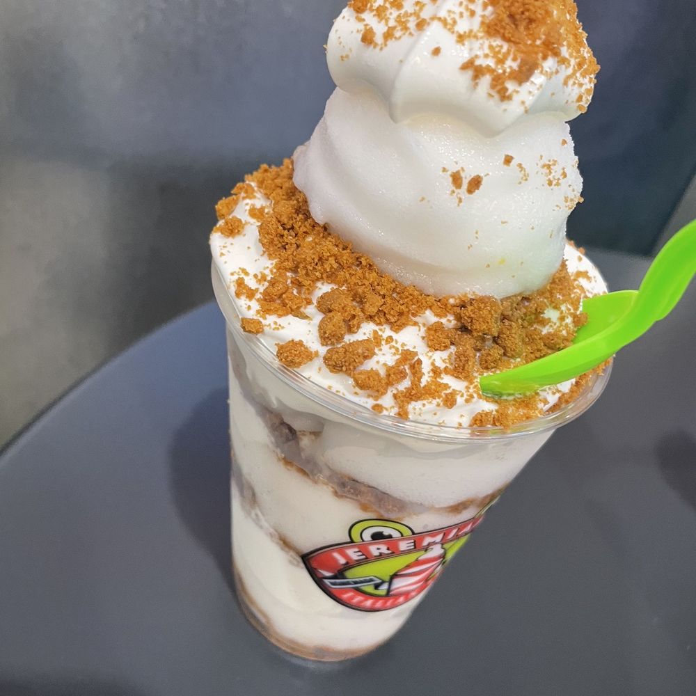 Lemon Italian ice with vanilla soft serve and biscoff cookie crumbles Lemon Italian ice with vanilla soft serve and biscoff cookie crumbles