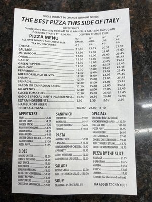 Menu photo 1 Gigio's Pizzeria Chicago, IL Menu photo 1 Gigio's Pizzeria Chicago, IL