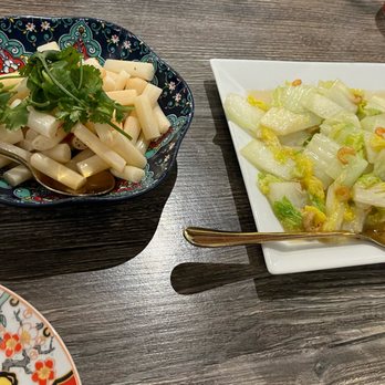 Duck House - L - lotus shoots, R - cabbage with dried shrimp - Chinese Near Me - Monterey Park, California