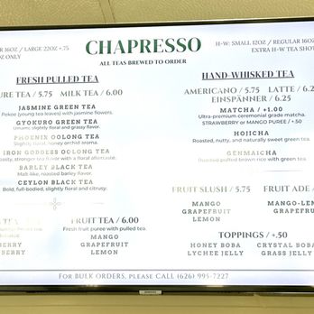 Chapresso - JULY 2026 - Menu - Bubble Tea Near Me - San Marino, California Chapresso - JULY 2026 - Menu - Bubble Tea Near Me - San Marino, California