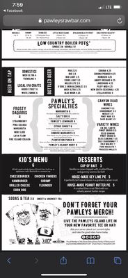 Menu photo 8 Pawley's Raw Bar Pawleys Island, SC