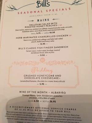 Menu photo 3 Bill's London, XGL Menu photo 3 Bill's London, XGL