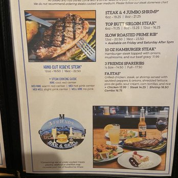 3 Friends Bar & Grill - Steak and ribs menu page - Sports Bars Near Me - Taylors, South Carolina