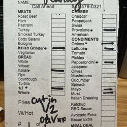 Cartwright's Market - Italian Grinder Sub 1/2 order ticket.