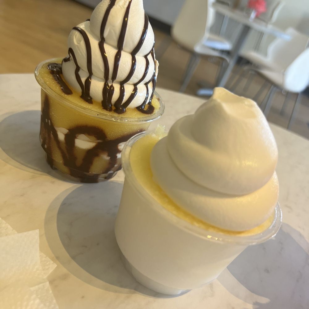 Sweet and Shavery - Banana ice with custard and chocolate sauce and pina colada ice with custard. So yummy!! - Desserts Near Me - Davis, California Sweet and Shavery - Banana ice with custard and chocolate sauce and pina colada ice with custard. So yummy!! - Desserts Near Me - Davis, California