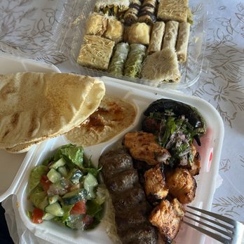 Mediterranean Island Kebab Grill - Beef, chicken, kebab basmati, rice, hummus, house, salad, pita bread, tomato, onion, jalapeño, and a Pre-Boxed Mixed Baklava Pastries - Mediterranean Near Me - Hesperia, California Mediterranean Island Kebab Grill - Beef, chicken, kebab basmati, rice, hummus, house, salad, pita bread, tomato, onion, jalapeño, and a Pre-Boxed Mixed Baklava Pastries - Mediterranean Near Me - Hesperia, California