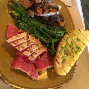 Urban Plates - Wild Line Caught Ahi Tuna , seasonal green broccolis, sweet potato and mushroom hot sides - New American Near Me - Brea, California