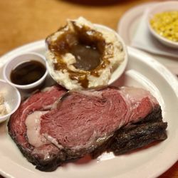 Texas Roadhouse - 12oz Prime Rib, Medium Rare, Horseradish and Mashed Taters/Brown Gravy & Sweet Corn Sidekicks!