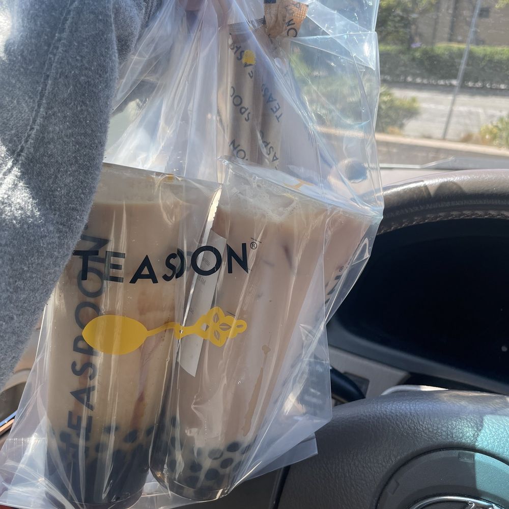 Teaspoon - Newark - Left: Black Sugar Assam w/ Boba (comes with boba already) Right: House Milk Tea w/ Boba - Bubble Tea Near Me - Newark, California Teaspoon - Newark - Left: Black Sugar Assam w/ Boba (comes with boba already) Right: House Milk Tea w/ Boba - Bubble Tea Near Me - Newark, California