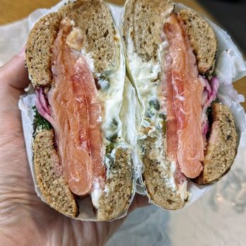 Brandwein's Bagels - #2 The Lox. $12.85. ACME smoked salmon, plain cream cheese, red onion, tomato, capers, dill, lemon. - Bagels Near Me - Chapel Hill, North Carolina
