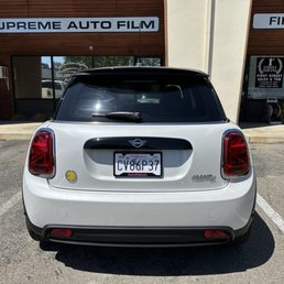 Exterior outside entrance of Supreme Auto Film - 2024 Mini Cooper S electric. Ceramic IR 25 in front and 15 in the rear. - Pleasanton, California Exterior outside entrance of Supreme Auto Film - 2024 Mini Cooper S electric. Ceramic IR 25 in front and 15 in the rear. - Pleasanton, California