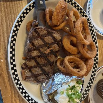 Dalton's Cafe - Baby Dalton ribeye onion rings and potato - Cafes Near Me - Cypress, California