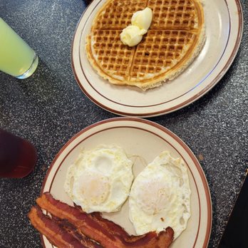 Gangnam Cafe - Waffle breakfast with eggs and bacon. - American Near Me - Concord, California