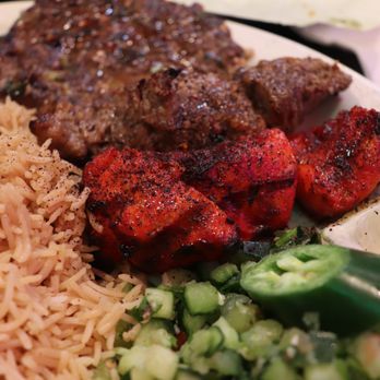 combo plate with chicken, beef and lamb