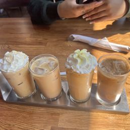 Special coffee flight: Mazapán, horchata, pistacho, and Abuelita coffee Special coffee flight: Mazapán, horchata, pistacho, and Abuelita coffee