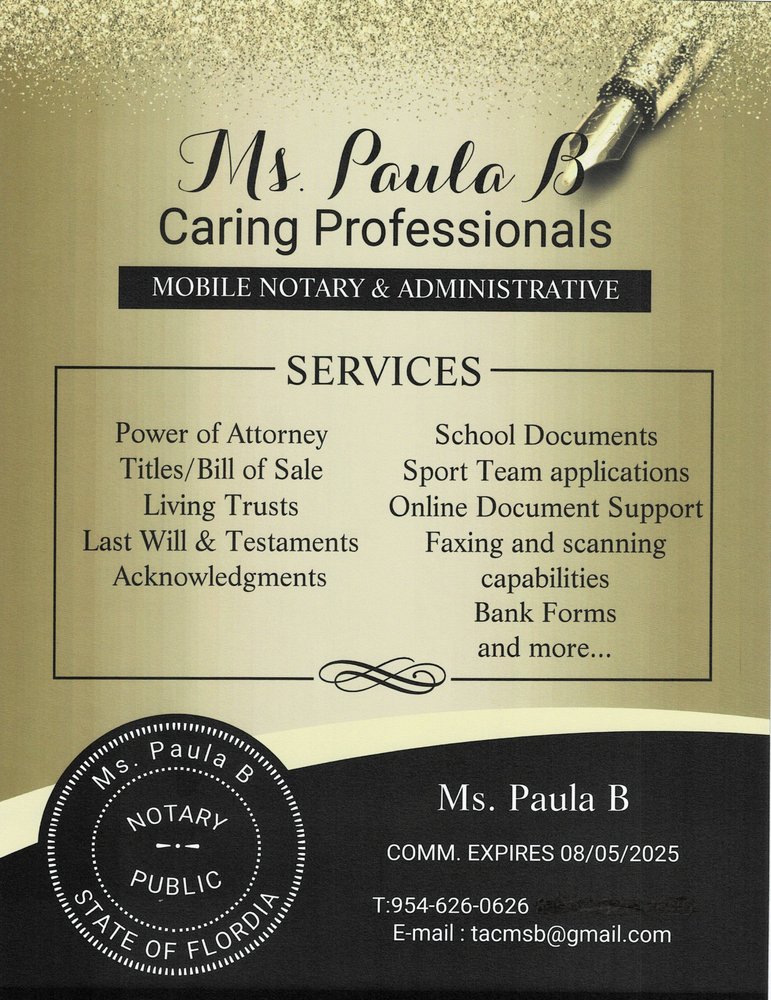 CARING PROFESSIONAL MOBILE NOTARY Updated September 2024 Request a