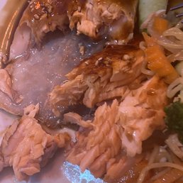 Salmon Teriyaki Dinner cooked extra rare.