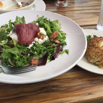 Nicks Fish House - Poached pear salad, with a side crab cake - both were huge and delicious - Seafood Near Me - Baltimore, Maryland Nicks Fish House - Poached pear salad, with a side crab cake - both were huge and delicious - Seafood Near Me - Baltimore, Maryland