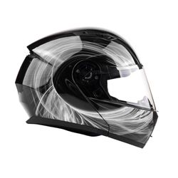 Typhoon Helmets - Black White Swirl Dual Visor Modular Motorcycle Helmet