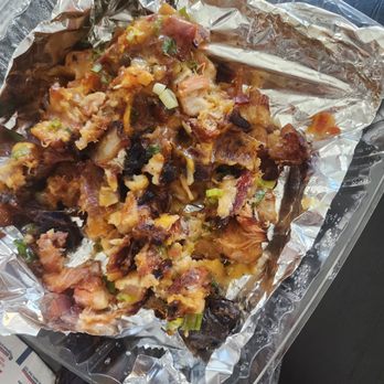 Pink Duck Kitchen - This is Lechon and bacon with ube potatoes...can't recognize the ingredients, old and dry...even kids are gagging - Breakfast & Brunch Near Me - Henderson, Nevada