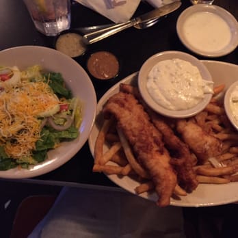 Fitz's - Cod with fries, and side salad. All pretty tasty, Greek dressing was great! - New American Near Me - Saint Louis, Missouri