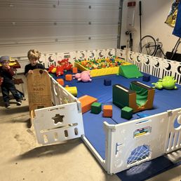 Had to utilize the limited space we had and opened up our garage for a kids' play area - worked out great thanks to Jazzy Soft Play Rentals!