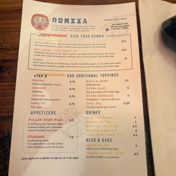 Nomiya - Menu - Ramen Near Me - New Orleans, Louisiana