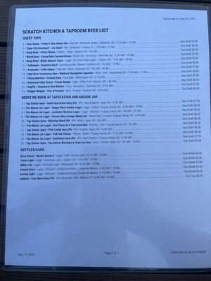 Menu photo 1 Scratch Kitchen and Taproom Cary, NC Menu photo 1 Scratch Kitchen and Taproom Cary, NC