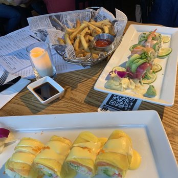 Pier 115 - Yuzu Rainbow Roll, Sunrise Sushi Roll, Pub Fries - Sports Bars Near Me - Edgewater, New Jersey Pier 115 - Yuzu Rainbow Roll, Sunrise Sushi Roll, Pub Fries - Sports Bars Near Me - Edgewater, New Jersey