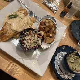 Red fish and rosemary potatoes to die for