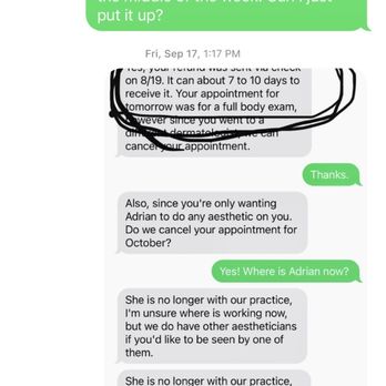 Affiliated Dermatology - Part of a conversation that I had with affiliated derm about them supposedly sending a check months ago. - Dermatologists Near Me - Gilbert, Arizona