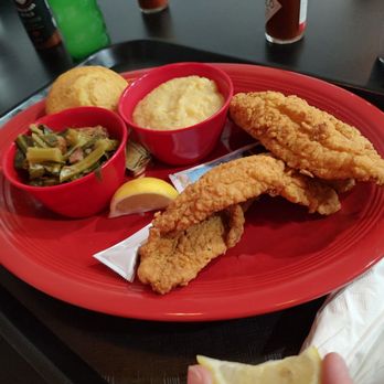 Hammbone's A Meat & Three Joint - Wife had fried catfish (special of the day) with collard greens, grits and cornbread - Southern Near Me - Tucson, Arizona Hammbone's A Meat & Three Joint - Wife had fried catfish (special of the day) with collard greens, grits and cornbread - Southern Near Me - Tucson, Arizona