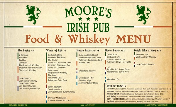 Menu photo 1 Moore's Irish Pub Manitowoc, WI
