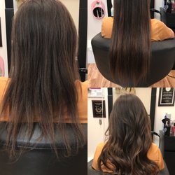 Before & After! From wimpy hair to a head full of volume. Flat ironed for simplicity and curled for fun. 18" tape ins 2 different shades