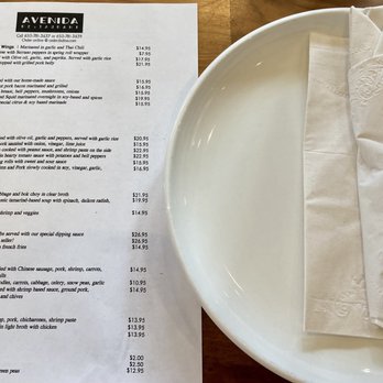 Avenida Restaurant - menu + table setting - Filipino Near Me - San Mateo, California Avenida Restaurant - menu + table setting - Filipino Near Me - San Mateo, California