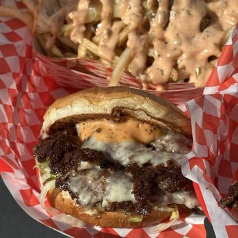 Spread Please - classic burger with lettuce tomato and dirty fry - Burgers Near Me - El Segundo, California