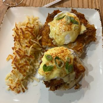 Young Cardinal Cafe - Hot honey pimento cheese eggs Benedict - Breakfast & Brunch Near Me - Winston-Salem, North Carolina