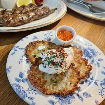 The Peacock - Potato & herb latkes - Mediterranean Near Me - Austin, Texas