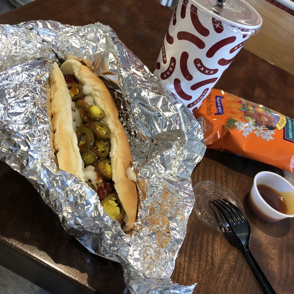 J Dawgs - Polish dog with onions and jalapeños, special sauce on the side, chips and drink - Hot Dogs Near Me - Midvale, Utah J Dawgs - Polish dog with onions and jalapeños, special sauce on the side, chips and drink - Hot Dogs Near Me - Midvale, Utah