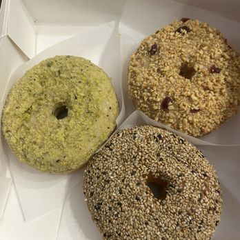 Old Ferry Donut - Butter Pistachio donut (left middle) Peanut Butter & Jelly donut (top right) Onion Sesame (bottom right) - Donuts Near Me - San Gabriel, California Old Ferry Donut - Butter Pistachio donut (left middle) Peanut Butter & Jelly donut (top right) Onion Sesame (bottom right) - Donuts Near Me - San Gabriel, California