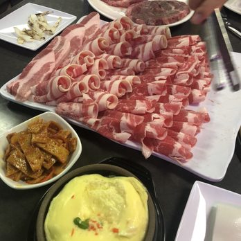 Red Castle - steamed egg, side dishes, and platter of ordered meats - Korean Near Me - Rialto, California Red Castle - steamed egg, side dishes, and platter of ordered meats - Korean Near Me - Rialto, California
