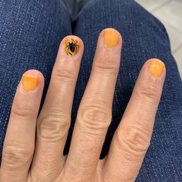 I keep my nails very short but she still managed to draw a tiny Halloween spider! Love it! I keep my nails very short but she still managed to draw a tiny Halloween spider! Love it!